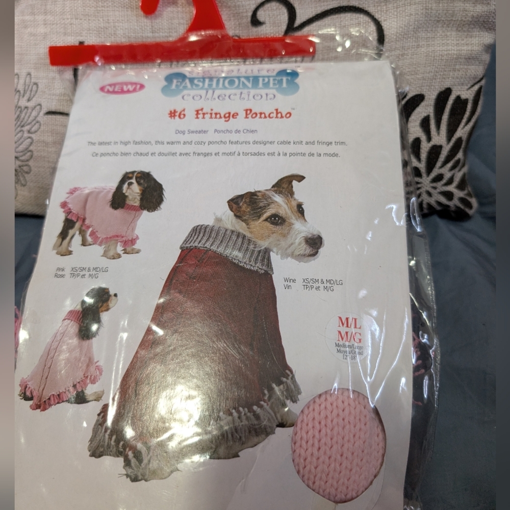Pink Fringe Dog Poncho, Size Medium